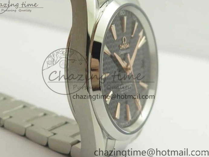 0421 FlexibleFit Aqua Terra 150M SS VSF 1:1 Best Edition Black Wave Textured Dial RG Hand on SS Bracelet A8500 Super Clone 8032